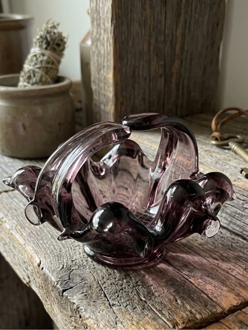 Vintage Amethyst art glass bowl chalet piece 
decor or a trinket dish